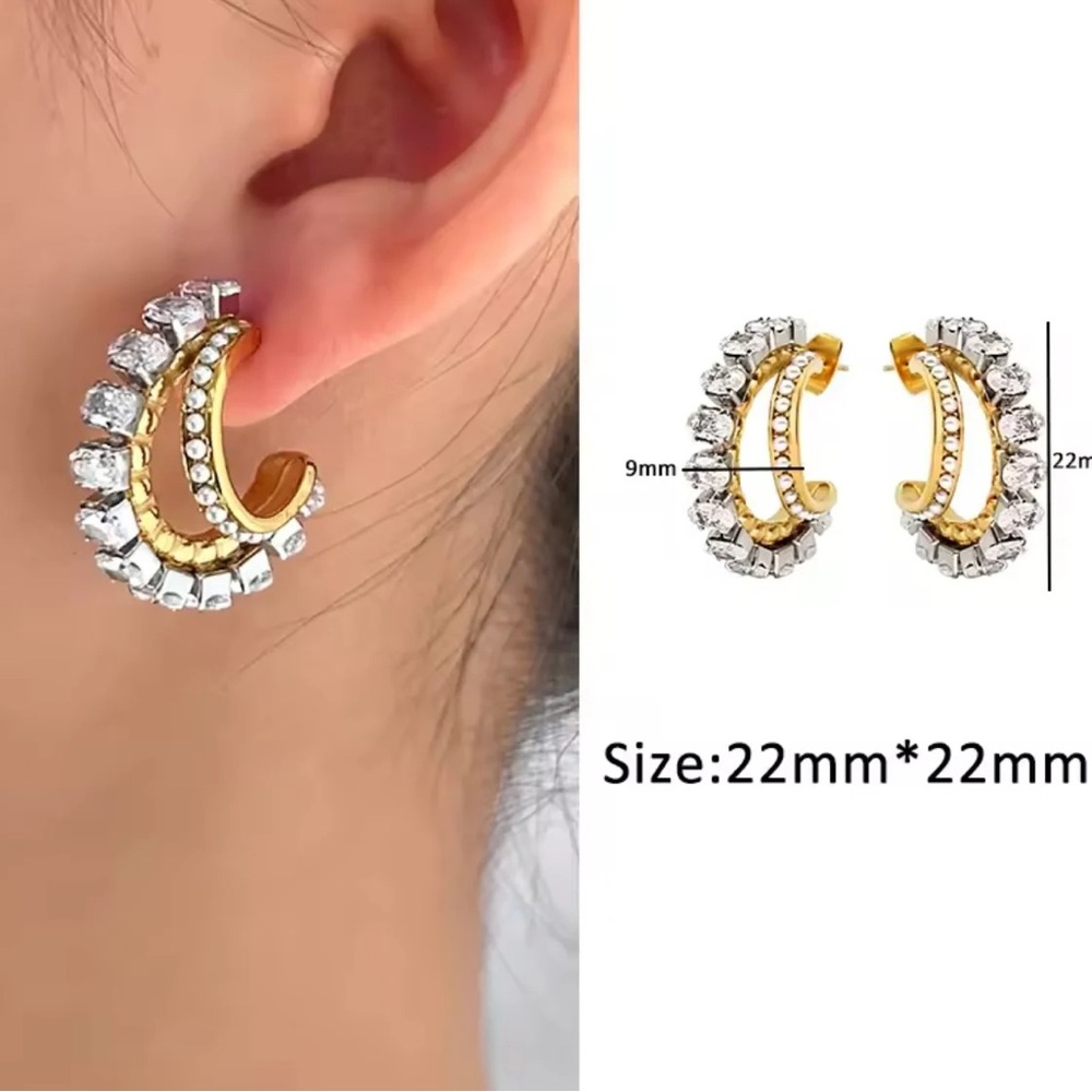 Elegant Gold and Silver Crystal Earrings